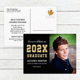 2026 Graduate Svart Guld Examen Fest Foto Inbjudan Vykort