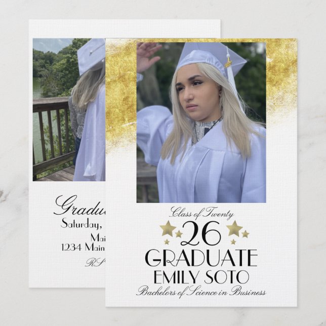 2026 Graduation Collage Party Script Stars Photo Inbjudningar (Fram/baksida)