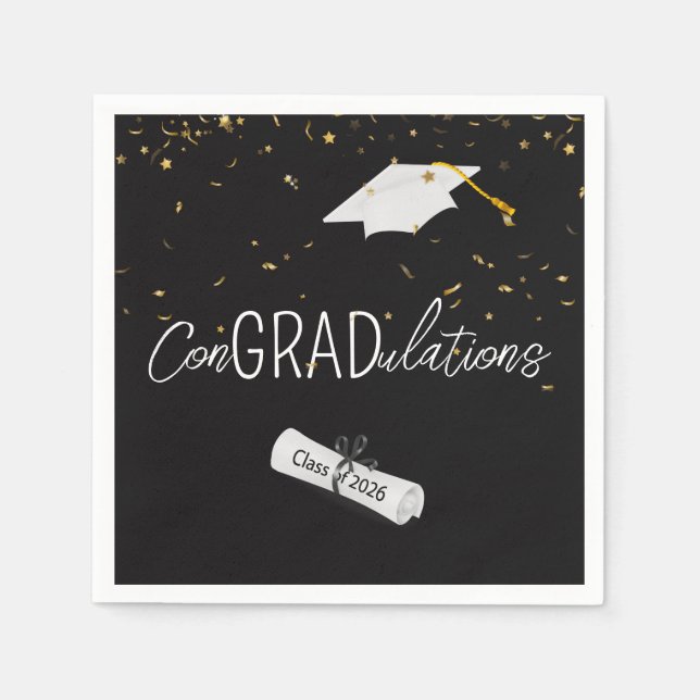 2026 Graduation Gold Confetti and Cap Pappersservett (Framsidan)