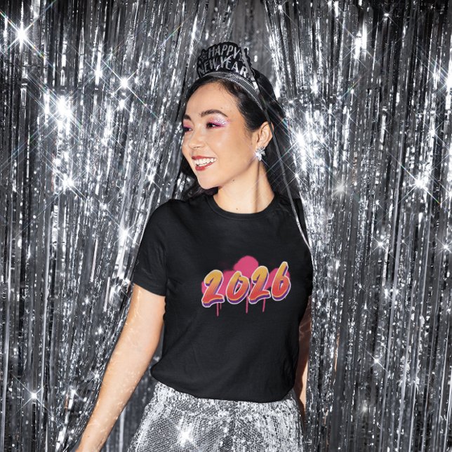 2026 Graffiti Stil Färg Sprut Nyår T Shirt (Skapare uppladdad)