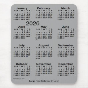 2026 Grått Large Print Calendar från Janz Musmatta