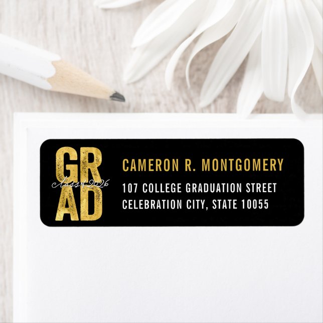 2026 Guld Fet GRAD Typografi Examens Tal Returadress Etikett (Insitu)