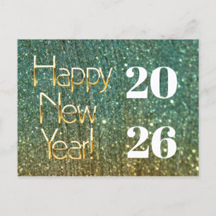 2026,Guld Grönt Glitter Gott nytt år Vykort