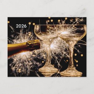 2026 Guld/Svart champagneglas Helg Vykort