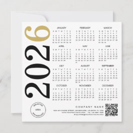 2026 Guld White Calendar Logotyp QR Code Business Julkort