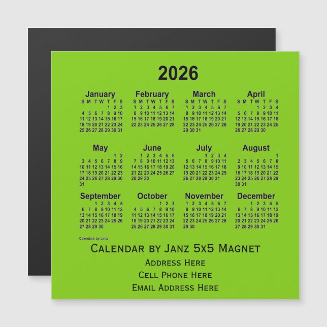 2026-Gultens Grönt - affärskalender från Janz (Fram/baksida)