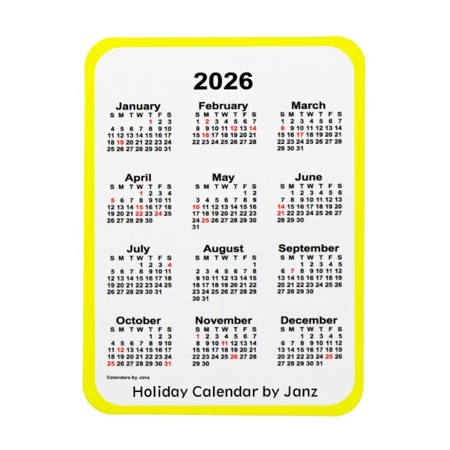 2026-Gultens Helgdag-kalender från Janz Magnet (Vertikal)