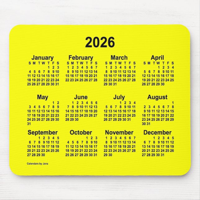 2026-Gultens kalender av Janz Mouse Pad Musmatta (Framsidan)