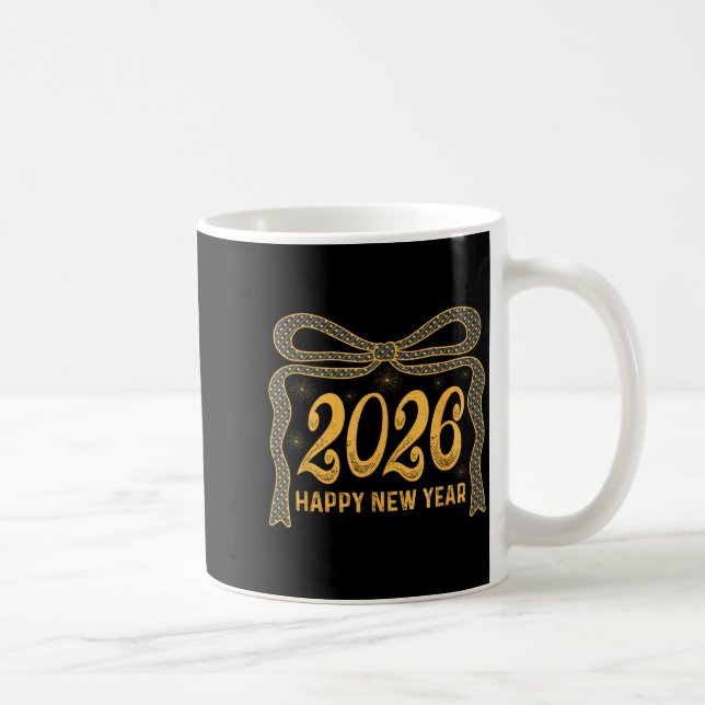 2026 Happy New Year Bow Fireworks Celebration Desi Kaffemugg (Höger)