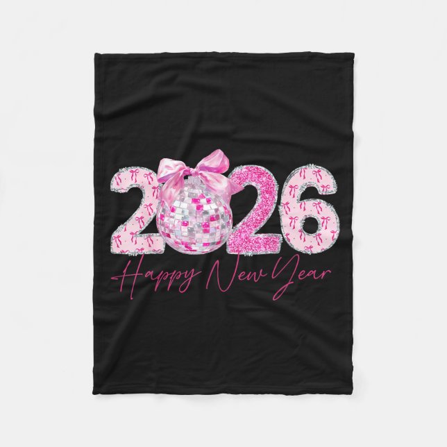 2026 Happy New Year Bow Patch Disco Ball  Fleecefilt (Framsidan)