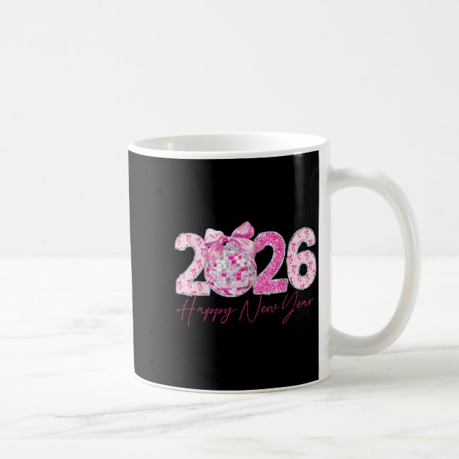 2026 Happy New Year Bow Patch Disco Ball  Kaffemugg (Höger)