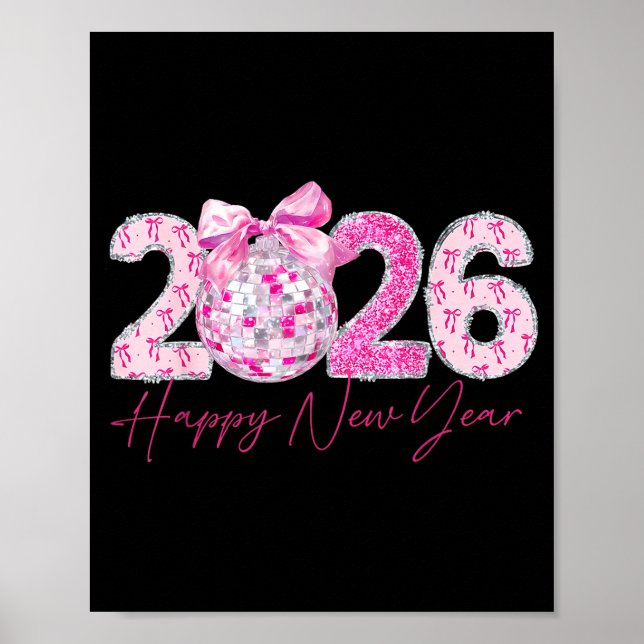 2026 Happy New Year Bow Patch Disco Ball  Poster (Framsidan)