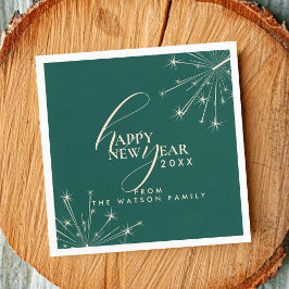 2026 Happy New Year Classy Modern Typography Teal Pappersservett