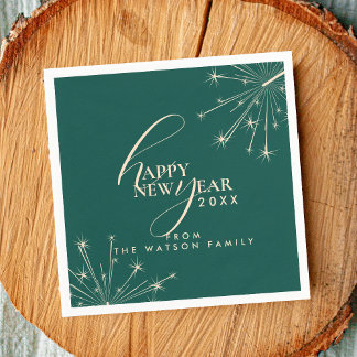2026 Happy New Year Classy Modern Typography Teal Pappersservett