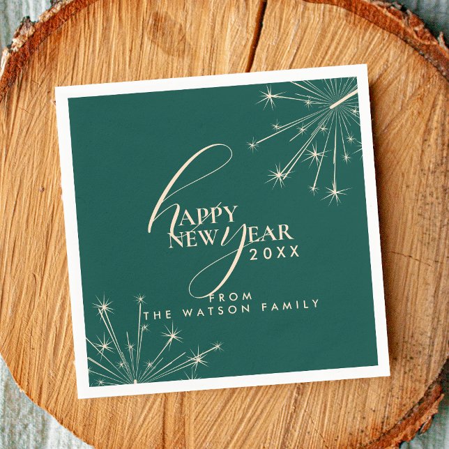 2026 Happy New Year Classy Modern Typography Teal Pappersservett (Skapare uppladdad)