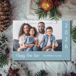 2026 Happy New Year Family Photo Blue Modern Julkort