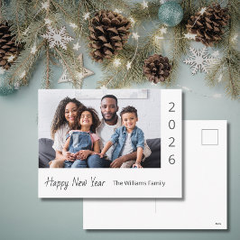 2026 Happy New Year Family Photo Modern Helg Vykort