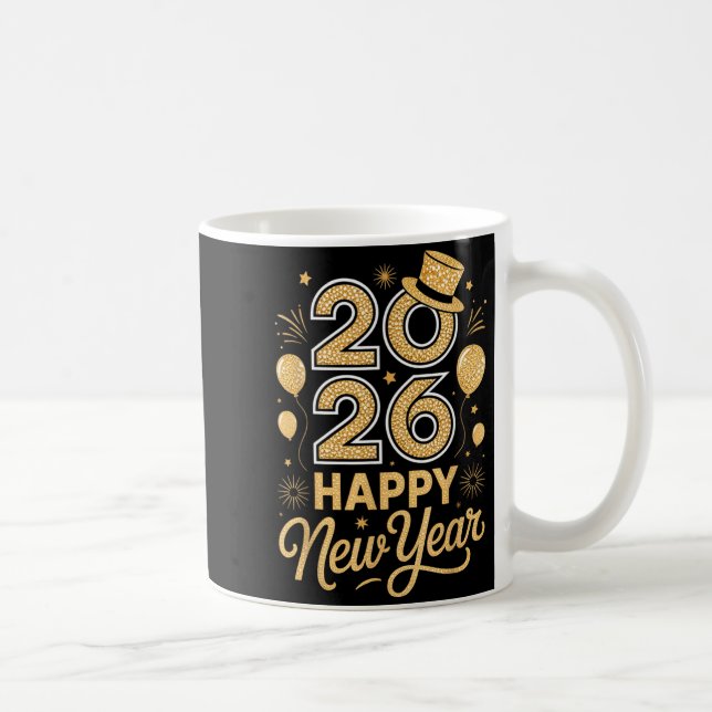 2026 Happy New Year Festive Top Hat Balloon Firewo Kaffemugg (Höger)