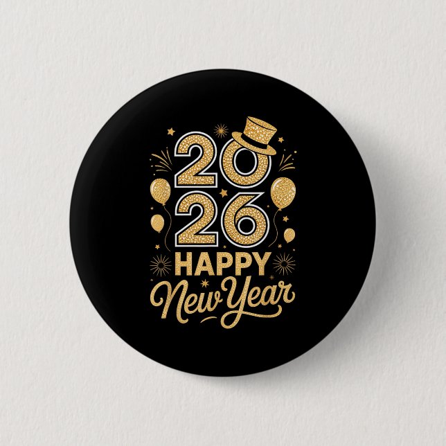2026 Happy New Year Festive Top Hat Balloon Firewo Knapp (Framsida)