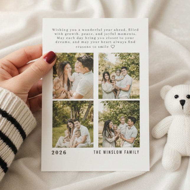 2026 Happy New Year Four Photo Family Collage Card Julkort (Skapare uppladdad)