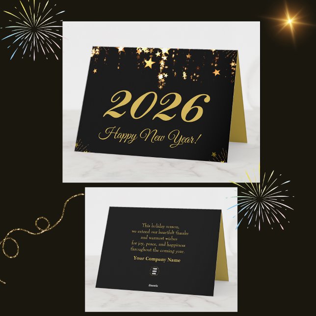 2026,Happy new year!gold stars Holiday Greetings Kort (Skapare uppladdad)