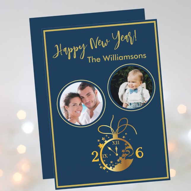 2026 Happy New Year's 2 Photo Clock Card Inbjudningar (Skapare uppladdad)
