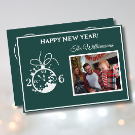 2026 Happy New Year's 4 Photo Clock Card Inbjudningar