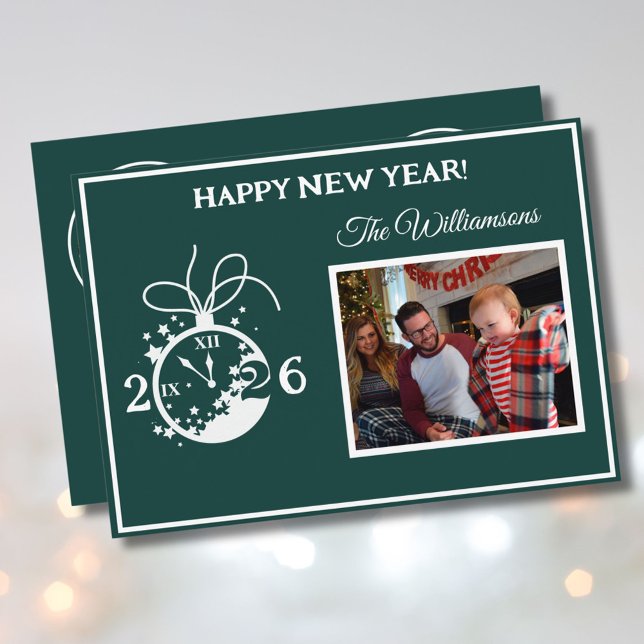 2026 Happy New Year's 4 Photo Clock Card Inbjudningar (Skapare uppladdad)