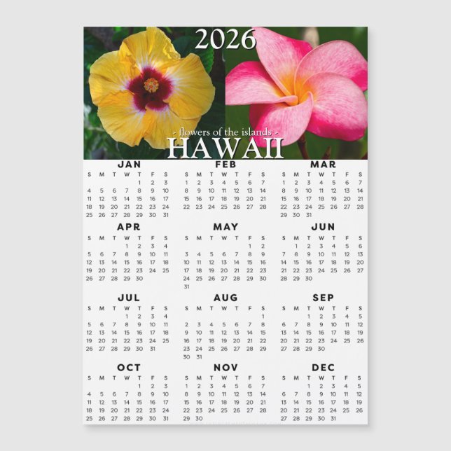 2026 Hawaii Flower Magnetic Calendar (Framsida)