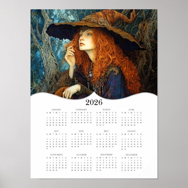 2026 Häxa Full Års Årlig Väggkalender Poster (Framsidan)