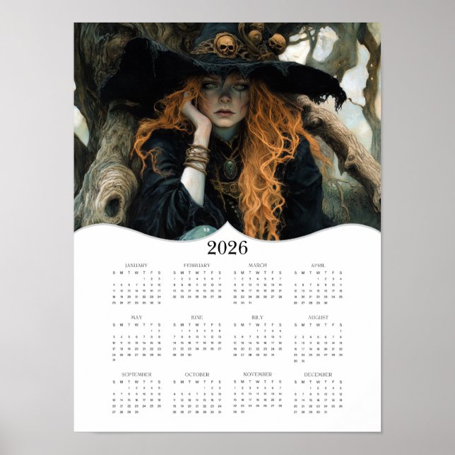 2026 Häxa Hela Året Årlig Väggkalender Poster (Framsidan)