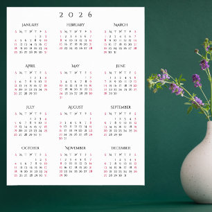 2026 Helårs Hemmakontor Årlig Väggkalender Poster
