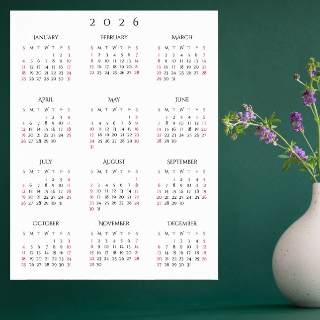 2026 Helårs Hemmakontor Årlig Väggkalender Poster (2026 Full Year Home Office Yearly Wall Calendar Poster)