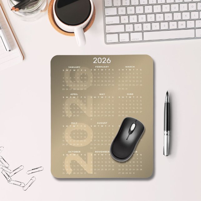 2026 Helårs Kalender Brun Gradient Bakgrund Musmatta (2026 Full Year Calendar Mousepad Brown Gradient)