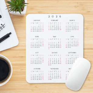 2026 Helårs Kalender Elegant Hemmakontor Musmatta