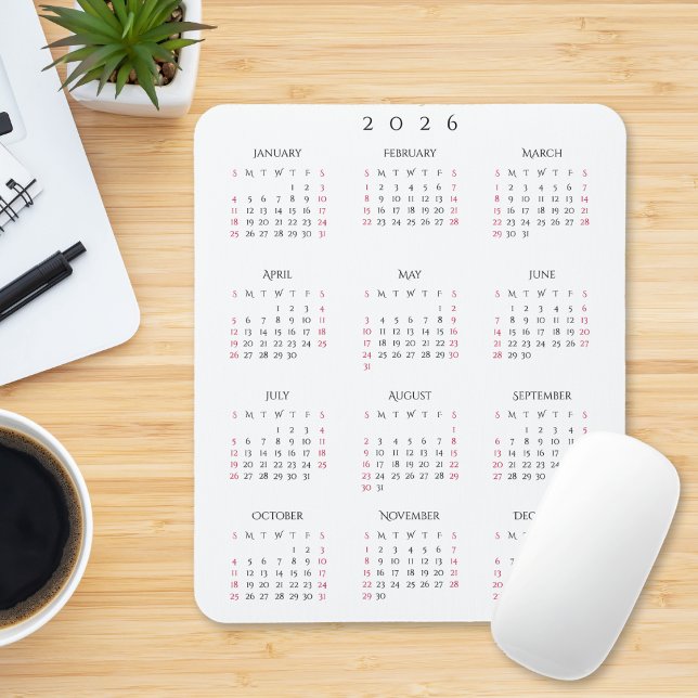 2026 Helårs Kalender Elegant Hemmakontor Musmatta (2026 Full Year Yearly Calendar Elegant Home Office Mouse Pad)