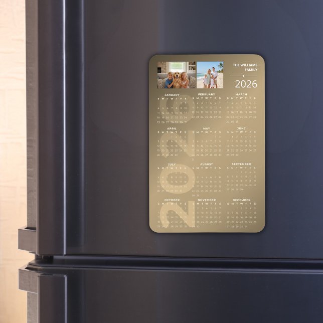 2026 Held Kalender Brun Personlig Foto Magnet (2026 Full Year Calendar Family Photo Magnet for Fridege)