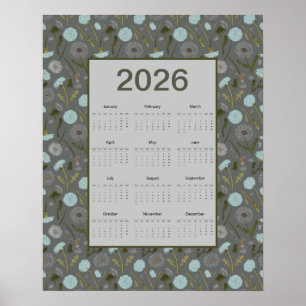 2026 Heldskalender Grå Blå Maskros Poster