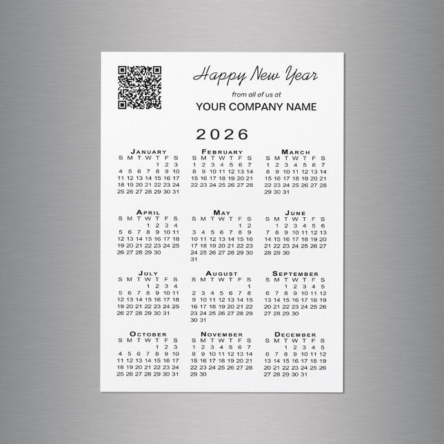 2026-Helgdag - QR-kod - visitkort (2026 Calendar QR Code Business Holiday Magnet Card in situ)