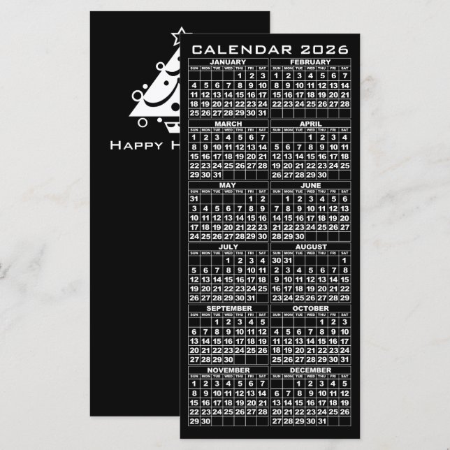 2026-Helgdagarnas rackkort för kalender, svart Trä (Fram/baksida)