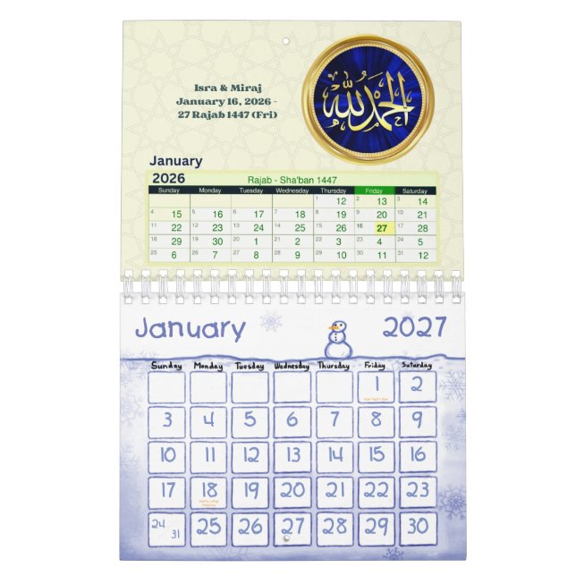 2026 Hijri-kalender  Islamsk konst och viktiga dat Kalender (Jan 2027)