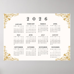 2026 Horisontell Väggkalender Poster