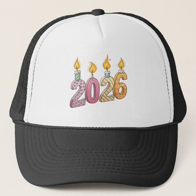 2026 Image Printed above Glowing Candle Flames-Cap Keps (Framsida)