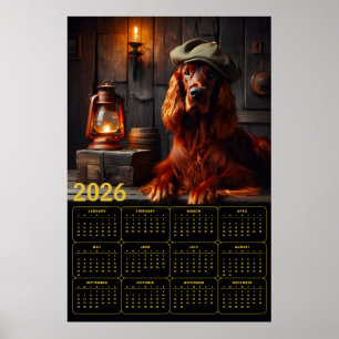 2026 Irländsk Setter i Grön Beret Rustik Kalender Poster