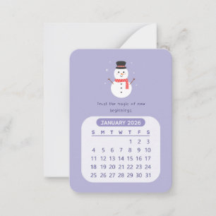 2026 Januari Månadsvis Kawaii Motiverande Kalender Anteckningskort