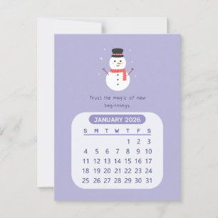 2026 Januari Månatlig Kawaii Motiverande Kalender Vykort