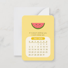 2026 Juli Månatlig Kawaii Motiverande Kalender Anteckningskort