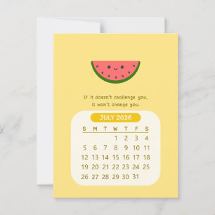 2026 Juli Månatlig Kawaii Motiverande Kalender Vykort