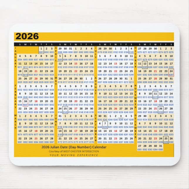 2026 Julián Date (Day-Number) Calendar Mousepad Musmatta (Framsidan)