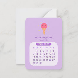 2026 juni Månatlig Kawaii Motiverande Kalender Anteckningskort